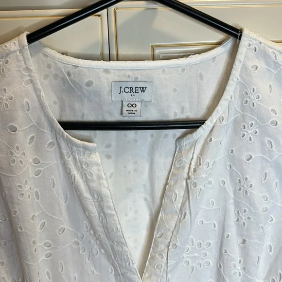 J Crew white eyelet long puff sleeve dress- fully lined- size 00 - Picture 3 of 10